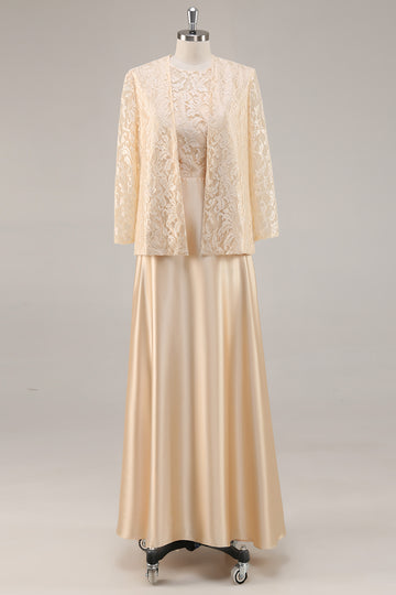 Long Sleeve Champagne A Line Two Piece Mother Of The Bride Dress
